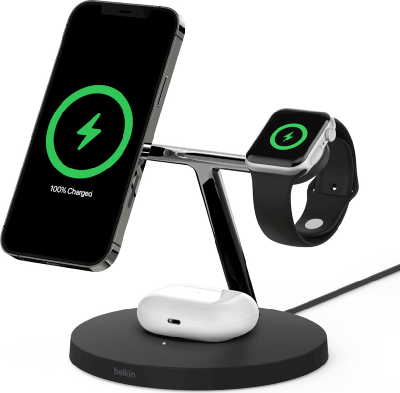 TechCharge™ 3-in-1 Wireless Charging Stand – For Phone, Watch, and AirPods!